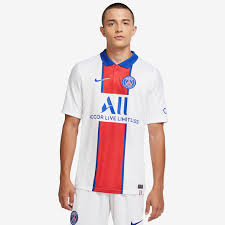 Gerippter polokragen mit 2 knöpfen und nackenband; Nike Paris Saint Germain 20 21 Stadium Auswartstrikot Weiss Old Royal Herren Fanbekleidung