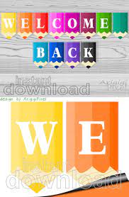 Welcome Back Printable Banner Colored Pencils Classroom Etsy Classroom Pennants Welcome Back Banner School Banner