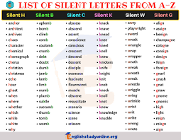 Silent Letters A Huge List Of Spelling Words With Silent Letters In English English Study Online In 2020 Spelling Words English Study English Letter