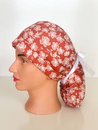 New Ponytail Scrub Hat Floral, Boho Floral Scrub Cap Hat, Ponytail Scrub  Cap, Women's Scrub Hat Floral, OR Hats, Spring Floral, Rust Flowers