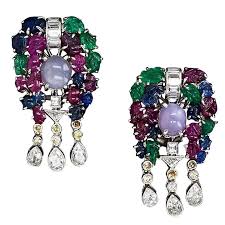 Multi Stone And Diamond Tutti Frutti Earrings Art Deco From A Unique Collection Of Vintage Dangle Earrings At Art Deco Earrings Art Deco Jewelry Jewelry