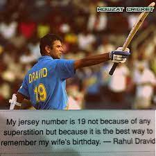 However, renowned astrologist sanjay b advised dravid to wear the jersey number 19, and he wore the same number till the end of. Howzat Rahul Dravid Talks About His Jersey Number V Facebook
