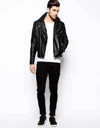 Men S Black Leather Biker Jacket White Crew Neck T Shirt Black Jeans Black Leather Low Top Sneakers Black Leather Biker Jacket Leather Jacket Outfit Men White Jeans Men