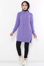 Orgu Desen Triko Kazak Tsd3648 Lila Tesettur