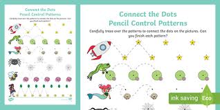 Practicing pre writing lines are an important skill to get children ready for handwriting letters. Connect The Dots Pencil Control Patterns Worksheet