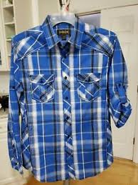 John varvatos usa mens regular fit athletic crewneck cotton shirt sz: Mens Helix Snap Button Flannel Size M Athletic Fit Long Sleeve Shirt Blue New Ebay