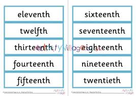 In german, the endings of ordinal numbers change depending on the grammatical number and gender of the noun describe. Ordinal Numbers Word Cards 11 20