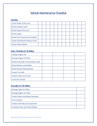 free printable car maintenance checklist