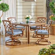 Trisha Yearwood Outdoor 42 In Patio Dining Table With 4 Swivel Rocking Dining Chairs Blue Outdoor Dining Chairs Klaussner Furniture Patio Dining Table