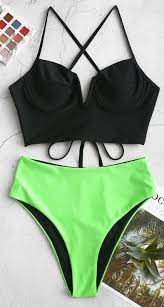 Zaful Reversible Crisscross V Notch Underwire Tankini Swimsuit Black Mustard Tankini Swimsuits Swimsuits Underwire Tankini