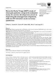 Pdf Nurse Led Early Triage Net Study Of Chest Pain Patients A Long Term Evaluation Study Of A Service Development Aimed At Improving The Management Of Patients With Non St Elevation Acute Coronary Syndromes