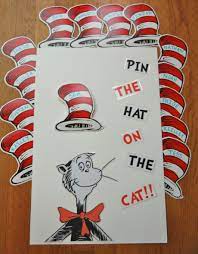 Pin The Hat On The Cat Game That I Made For The Kiddos To Play Seuss Party Diy Birthday Decorations Preschool Crafts