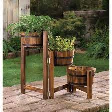 Rustic Country Three Apple Barrel Planter Tri Level Hinged Adjustable Ladder Decorative Outdoor Planters Barrel Planter Outdoor Patio Decor
