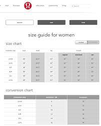 Size Chart Lululemon Size Chart Bra Size Guide