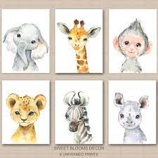 Safari Animals Boy Nursery Wall Art Watercolor Jungle Zoo Gift Etsy In 2021 Nursery Wall Art Boy Baby Animal Prints Nursery Wall Art