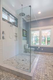 Narrow reed, smooth rough, delta frost, standard obscure, glue chip, and rain. Pine Street Master Bathroom Addition Glass Open Shower Area With Rain Shower And Tiled Window Centerbeam Construction