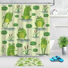 Many impressive frog bathroom decor ideas for frog lovers, especially frog shower curtains, frog mats, frog bath accessories, frog brush holders, lotion dispensers and many. Shower Curtains Cute Cartoon Frog Shower Curtain Bath Mat Toilet Cover Rug Bathroom Decor Set Home Furniture Diy Cruzeirista Com Br