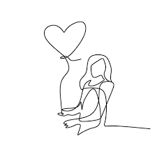 Un Dibujo De Una Sola Linea De Una Mujer Joven Feliz Dando Un Paseo Y Sosteniendo