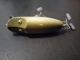 Vintage Antique Rare Paw Paw Lippy Joe Wood Fishing Lure With Diving Lip Tack Eyes Green Gold Scales Tackle Box Treasure Collectable Lure
