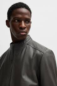 Dark gray leather jacket store