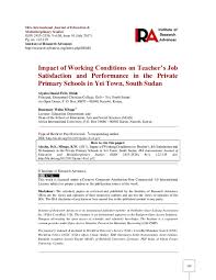 Find latest teaching jobs in islamabad of may 2021, april 2021 and march 2021. Pdf Impact Of Working Conditions On Teacher S Job Satisfaction And Performance In The Private Primary Schools In Yei Town South Sudan Rosemary Mbogo Academia Edu