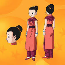 In dragon ball super, she wears her hair in the same hairstyle as in the majin buu saga, with a yellow martial arts uniform with a purple sash, white long sleeves, a purple cloth around her shoulders, turquoise pants, blue martial arts shoes, green earrings, and red lipstick. Dragon Ball Super Character Design Chi Chi Dragon Ball Dragon Ball Super Animated Dragon