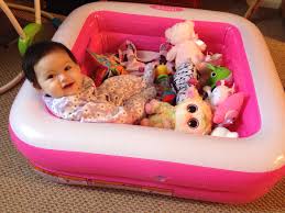 Use An Inflatable Pool As A Playpen For Small Babies I Ve Seen One Like This But A Bigger One For When Babies Start Walking W Baby Pool Baby Hacks Small Baby
