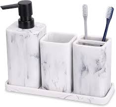 With a range of finishes and sleek lines, keeney's k612vb premium style soap and lotion dispenser coordinates well with most popular fixtures and appliances. Buy Zccz Bathroom Accessory Sets 4 Pieces Bathroom Accessories Complete Set Vanity Countertop Accessory Set With Marble Look Includes Lotion Dispenser Soap Pump Tumbler Toothbrush Holder And Tray Online In Turkey B088dbshd7