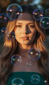 Hyper realistic woman with lanterns by water