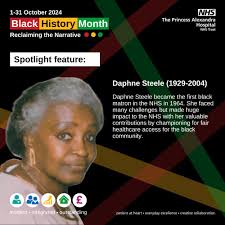 Today we acknowledge Daphne Steele, a pioneer from the Windrush generation.  Daphne was dedicated to the NHS as the first black matron to champion fair  healthcare for minorities in the community. #DaphneSteele #