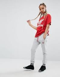 Adidas Originals Three Stripe Cuffed Sweat Pants In Black Adidas Originals X Pharrell Williams Gray Three Stripe Cuffed Sweat Pants Striped Sweatpants Active Wear Pants Womens Sweatpants