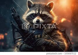 Racoon in body armor and with a machine gun.... - Stock Illustration  [105697512] - PIXTA