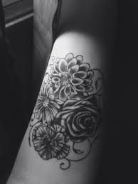 Black And White Daisy Tattoo Sleeve Dahlia Rose Daisy And A Carnation Black And Grey Arm Tattoo Arm Tattoo Sunflower Tattoo Simple Sunflower Tattoo Shoulder
