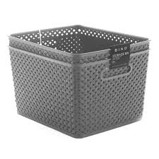 Grey montauk woven rectangular storage bins is rated 4.5 out of 5 by 39. Bino Woven Plastic Storage Basket Large 2 Pack Grey Walmart Com Walmart Com