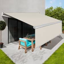 Outsunny store banne électrique et manuel rétractable lumineux led aluminium polyester haute densité imperméabilisé dim. Store Banne Manuel 3 95 M X 3 M Ecru Lambrequin Enroulable H 1 40 M
