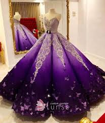 Ombre Strapless Butterfly Quinceanera Ballgown Purple Party Dress Gowns Ball Gowns