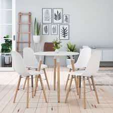 Meuble scandinave, notre gamme aux accents nordique. Ensemble Table Ronde Rimma 4 Chaises Blanches Scandinaves Dip