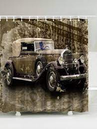 Waterproof Vintage Car Shower Curtain Vintage Cars Vintage Curtains