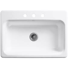 Kohler Bakersfield Drop In Cast Iron 31 In 3 Hole Single Bowl Kitchen Sink In White K 5832 3 0 The Home Depot Single Bowl Kitchen Sink Drop In Kitchen Sink Sink