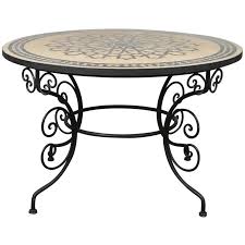 Moroccan Outdoor Round Mosaic Tile Dining Table On Iron Base 47 In Mosaic Tile Table Iron Base Table Tile Tables