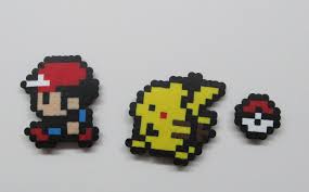 Set Of 3 Pokemon Pixel Art Ash Ketchum Pikachu Pokeball Magnet Wall Hanging Keychain Hair Clip Pin Holiday Ornamen Strijkkralen Strijkparels Kralen