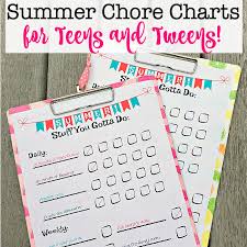 Summer Chore Chart For Teens And Tweens Free Printable