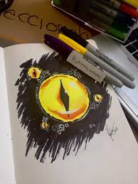 Draw his pointy dog like ears and add his long hair at the back of his head. Demon Eye Marker Draw Drawing Markers Marker Drawing Marker Eye Drawing