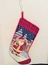 Vintage Needlepoint Christmas Stocking Santa Winter Scene Wool ...