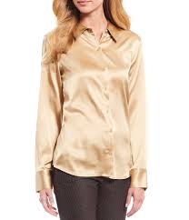 antonio melani yana button front collared stretch silk charmeuse blouse dillards