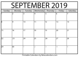 September 2019 Calendar Calendar Printables September Calendar Calendar Template