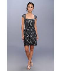 Adrianna Papell Cap Sleeve Envelope Back Short Bead Dress Beaded Dress Short Beaded Dress Dresses