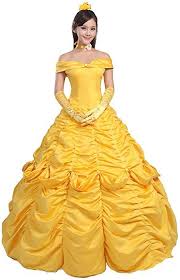 Amazon Com Ainiel Women S Cosplay Costume Princess Dress Yellow Satin Xl Style 1 Clothing Belle Dress Costume Fairytale Dress Belle Dress