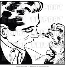 Black And White Pop Art Line Drawing Retro Black And White Pop Art Couple Passionately Kissing Royalty Free
