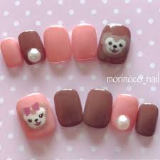 キャラクター ピンク ブラウン morinoco nailのネイルデザイン no 4329174 ネイルブック カワイイネイル ネイル ネイルデザイン
